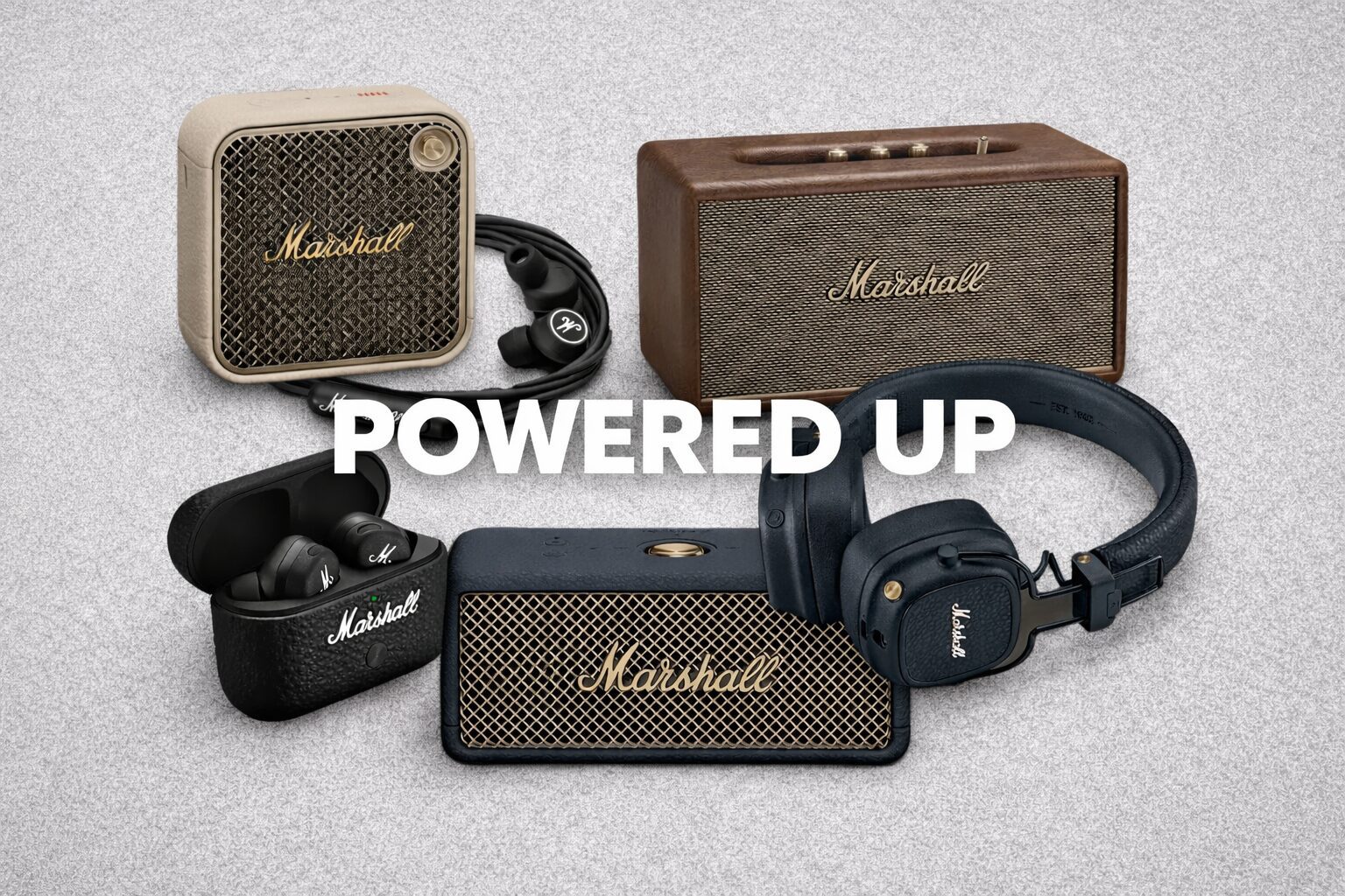 Marshall speakers and earphones with a vintage design.