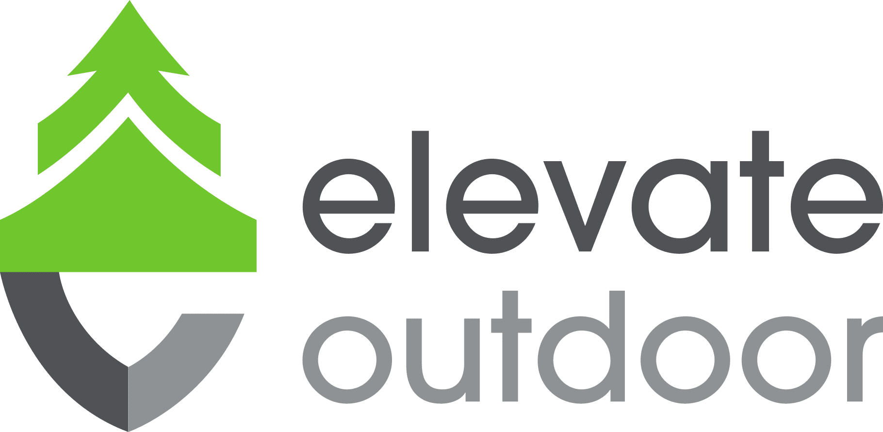 Logo for Elevate Outdoor, featuring a green house icon and modern text.